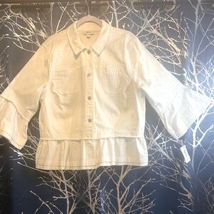Style&Co White Jeans Button Down Jacket with Flared Sleeves